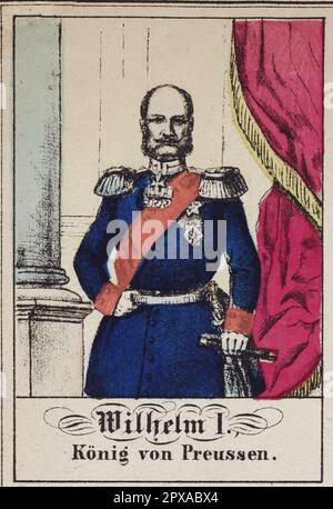 Сolor Lithographie der Herrscher und Ehefrauen Preußen, Russlands, Englands und Österreichs, 1861 Wilhelm I, König Preußen Wilhelms Wilhelms I oder Wilhelm I (Deutsch: Wilhelm Friedrich Ludwig; 1797–1888) war König Preußen vom 2. Januar 1861 und deutscher Kaiser vom 18. Januar 1871 bis zu seinem Tod im Jahr 1888. Als Mitglied des Hauses Hohenzollern war er der erste Staatschef eines vereinten Deutschlands. Er war de facto Staatschef Preußen von 1858, als er Regent für seinen Bruder Frederick William IV. Wurde, dessen Tod drei Jahre später ihn zum König machte. Stockfoto