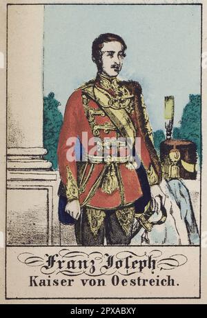 Сolor Lithographie Franz Joseph I. von Osterreich. 1861 Franz Joseph I oder Franz Joseph I (1830 – 1916) war Kaiser von Österreich, König von Ungarn, Kroatien und Böhmen, und Monarch anderer Staaten des österreichisch-ungarischen Reiches, vom 2. Dezember 1848 bis zu seinem Tod. Stockfoto