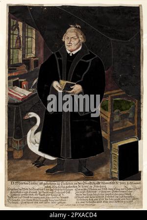 Gravur: D. Martin Luther, geboren in Eisleben, im Bezirk Mansfeld, A°. 1483. 10. Novemb. Auch dort gestorben, gesegnet, A°. 1546, 18. Februar Stockfoto