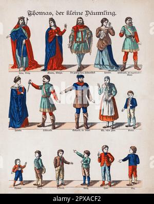 Vintage Illustrations of male Hop-o'-My-Thumb, auch bekannt als Little Thumbling, ist eines der acht Märchen, die Charles Perrault in Histoires ou Contes du Temps Passé (1697) veröffentlicht hat. Stockfoto