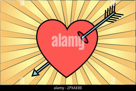 Einfache flache Ikone eines wunderschönen Herzens, durchbohrt von einem Pfeil eines Amors für das Fest der Liebe am Valentinstag oder am 8. März. Vektordarstellung. Stock Vektor