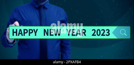 Konzeptüberschrift Happy New Year 2023, Word for Greeting Holiday Fresh Start Best wishes Stockfoto