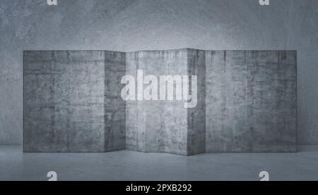 Abstraktes Innere einer Betonstruktur mit gebogener Wand. 3D-Rendern Stockfoto