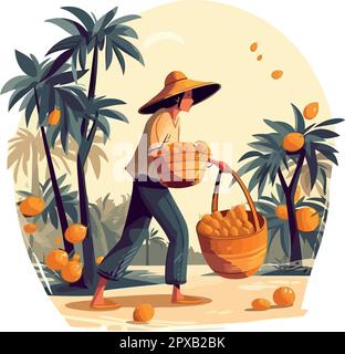 Biobauern, die im Sommer frisches Obst ernten Stock Vektor
