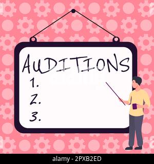 Handschrift Text Auditions, Konzeptfoto eine Probevorstellung, um die Verdienste eines Entertainers zu bewerten Stockfoto