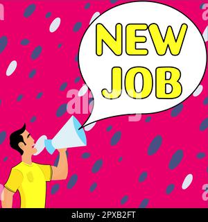 Schreiben mit Text Neue Stelle, Konzept bedeutet Vertragsunterzeichnung, Arbeitsmöglichkeit suchen, besseres Gehalt suchen Stockfoto