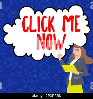 Text, der Inspiration zeigt Click Me Now, Konzept bedeutet, dass Sie aufgefordert werden, auf das Symbol „Online“ in click-Köder-Anzeigen zu klicken Stockfoto