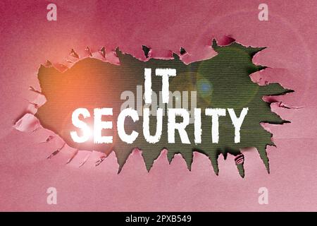 Schild mit der Aufschrift „IT Security, Business Idea Protection of Internet Connected Systems from Cyber Attacks“ Stockfoto