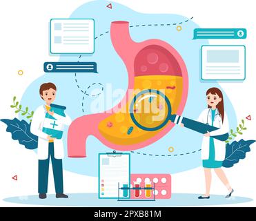 Magengesundheit Gastroenterologie Vektordarstellung mit Bauchschmerzen und medizinische Forschung für das Gesundheitswesen in flachen Cartoon Hand Drawn Templates Stock Vektor