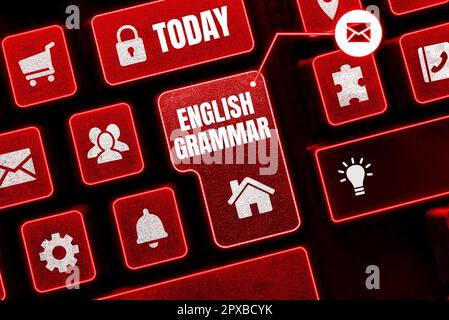 Konzeptionelle Beschriftung Englisch Grammatik, Kurse zum Geschäftskonzept decken alle Ebenen des Sprech- und Schreibens in englisch ab Stockfoto