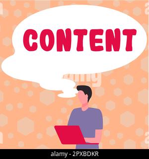 Textzeichen mit Inhalt, konzeptionelle Fotos, die in etwas enthalten sind Marketingmaterial Zustand der Zufriedenheit Stockfoto