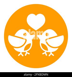 Liebesvögel-Glyphe-Symbol. Das Symbol für ein Paar in der Liebe. Valentinstag. Vektordarstellung, Romantikelemente. Aufkleber, Patch, Marke, Karte für die Ehe, Hochzeit Stockfoto