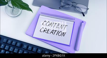 Handschriftlicher Text Inhaltserstellung, konzeptioneller Fotobeitrag von Informationen zu digitalen Medien Stockfoto