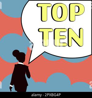 Handgeschriebenes Schild Top Ten, Internet Concept die zehn beliebtesten Songs oder Aufnahmen in den beliebten Musikkarten Stockfoto