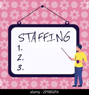 Textzeichen mit der Angabe der Personalbesetzung, Wort, das auf den Prozentsatz der Mitarbeiter geschrieben wird, die durch neue Mitarbeiter ersetzt wurden Stockfoto