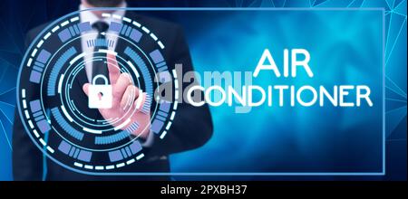 Schild mit Klimaanlage, Business-Approach-Gerät zum Waschen von Luft und zur Regelung von Luftfeuchtigkeit und Temperatur Stockfoto