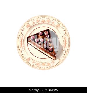 Handgezeichneter, wässriger Schokoladenkuchen isoliert auf weißem Hintergrund Stockfoto