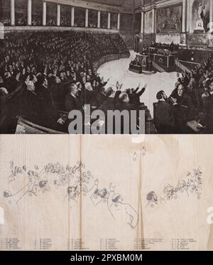 Erster Weltkrieg Frankreich im Krieg. Sitzung der französischen Nationalversammlung (Parlament) am 4. August 1914. Von F.-Ch. Baude Stockfoto