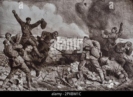 Erster Weltkrieg Frankreich im Krieg. Französischer Infanterie-Angriff von Hand zu Hand auf deutsche Positionen. Von L. Jonas Stockfoto