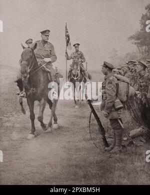 Erster Weltkrieg Die Gewinner von Queant-Drocourt. Marschall Haig kündigte eine Abordnung kanadischer Truppen an, die am 31. August 1918 nach einer epischen Schlacht die Positionen von Queant-Drocourt, nördlich der Scarpe, übernahmen. Stockfoto