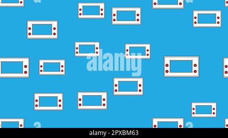Nahtloses Muster endlos mit handgeführten Spielkonsolen, elektronischem Spielzeug, altem Retro-Hipster aus den Jahren 70s, 80s und 90s isoliert auf blauem Hintergrund. Vektor Stock Vektor