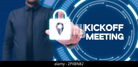 Schreiben mit Text Kickoff Meeting, Business Concept Special Discussion on the Legalities involved in the project Stockfoto