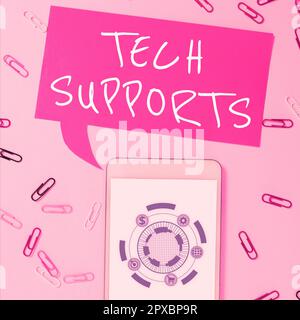 Schreiben mit Text Tech Supports, Business Overview Help von Technician Online oder Call Center Customer Service Stockfoto