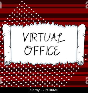 Schreiben mit Text Virtual Office, Business Idea Mobile Arbeitsumgebung mit Telekommunikationsverbindungen Stockfoto