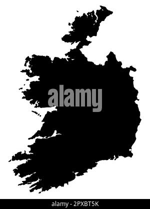 Eine Silhouettenkarte von Irland oder Südirland in Schwarz über Weiß Stockfoto