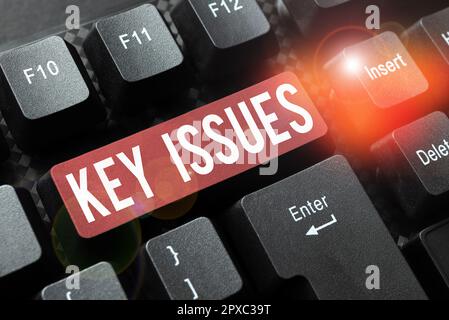 Textzeichen mit Schlüsselproblemen, Konzept mit wichtigen oder ungelösten Angelegenheiten, über die sich die Leute streiten Stockfoto