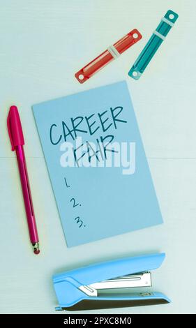 Inspiration mit dem Schild Career Fair, Word für eine Veranstaltung, bei der Arbeitsuchende mögliche Arbeitgeber treffen können Stockfoto
