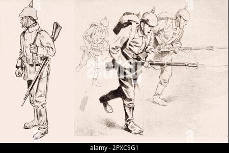 Erster Weltkrieg Typen deutscher Infanteristen. Deutsche Infanterie greift an Stockfoto