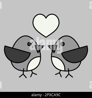 Liebesvögel-Glyphe-Symbol. Das Symbol für ein Paar in der Liebe. Valentinstag. Vektordarstellung, Romantikelemente. Aufkleber, Patch, Marke, Karte für die Ehe, Hochzeit Stockfoto