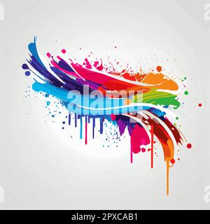 Flecken, Farbflecken auf weißem Hintergrund, mehrfarbige Farben, Regenbogen – Vektordarstellung Stockfoto