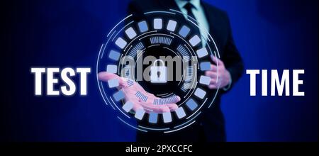 Textzeichen zeigt Testzeit, Geschäftsüberblick Moment für die Teilnahme an einer Prüfung Lernende Kenntnisse bewerten Stockfoto