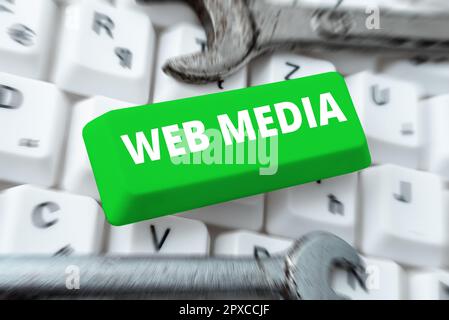 Konzeptunterschrift Web Media, Geschäftsüberblick Audio- und visuelle Kommunikationsformen im Internet Stockfoto