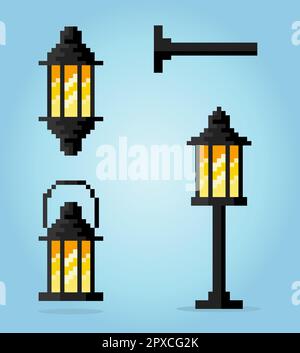 8-Bit-Pixel-Laterne-Bild. Asset-Spiel auf Vektordarstellung Stock Vektor