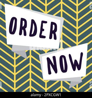Schreiben mit Text Order Now, Business Approach hat die Anfrage einer Partei an eine andere für den Kauf von Verkäufen bestätigt Stockfoto