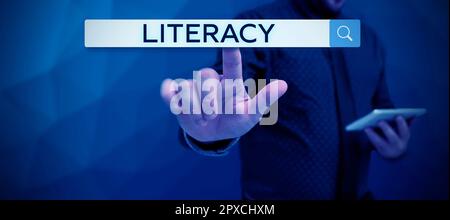 Unterzeichnen Sie die Fähigkeit, in einem bestimmten Bereich zu lesen und zu schreiben, Kompetenz oder Wissen Stockfoto