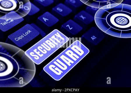 Schild mit Security Guard, Business Idea Tools zur Verwaltung mehrerer Sicherheitsanwendungen Stockfoto