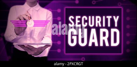 Schild mit Security Guard, Business Idea Tools zur Verwaltung mehrerer Sicherheitsanwendungen Stockfoto