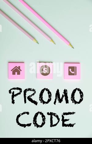 Text mit Inspiration Promo Code und digitalen Zahlen für Konzeptfotos, die Ihnen einen guten Rabatt auf bestimmte Produkte bieten Stockfoto