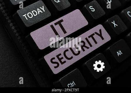 Schild zur Anzeige von IT-Sicherheit, Geschäftsübersicht Schutz von mit dem Internet verbundenen Systemen vor Cyberangriffen Stockfoto