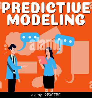 Das Schild zeigt Predictive Modeling an, ein Wort über eine Wartungsstrategie basierend auf Predictive Analytics Stockfoto