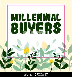 Konzeptionelle Überschrift Millennial Buyers, Word geschrieben über die Art der Verbraucher, die an Trendprodukten interessiert sind Stockfoto