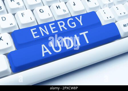 Text, der Inspiration Energy Audit, Business Approach Assessment of the Energy needs and efficiency of a Building zeigt Stockfoto