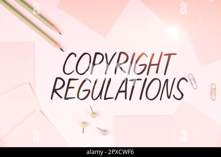 Textzeichen mit Copyright-Bestimmungen, Word für Gesetzestexte, die die Originalwerke der Urheberschaft regeln Stockfoto