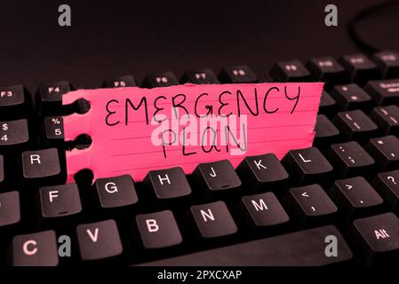 Textzeichen mit Notfallplan, Internet-Konzept-Verfahren für die Reaktion auf größere Notfälle vorbereitet sein Stockfoto