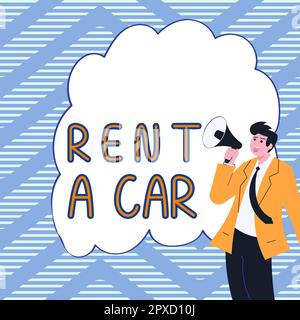 Schreiben Text Auto mieten, Konzept bedeutet Bezahlung für die zeitweilige Nutzung des Fahrzeugs von einem Tag bis zu Monaten Stockfoto
