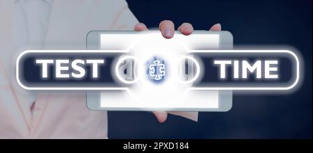 Konzeptionelle Anzeige Testzeit, Wort, das auf Moment geschrieben wird, um eine Prüfung zu absolvieren Stockfoto